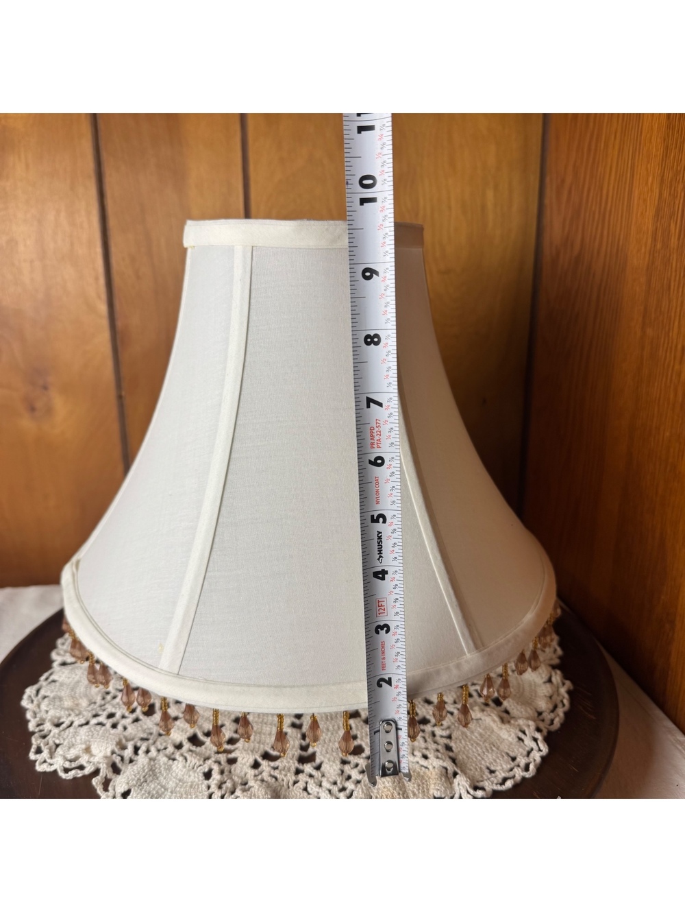 Vintage Ivory Bell Lamp Shade Pink Beaded Fringe Cottage Victorian Decor - Picture 7 of 9